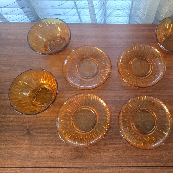 Vereco Glass Bowl and Saucers, Service for 4, VTG French Tempered Glass 6.25" - Picture 6 of 16